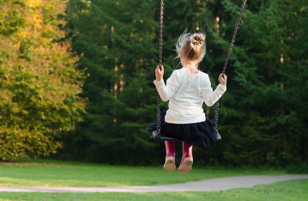 Little girl playing on a swing